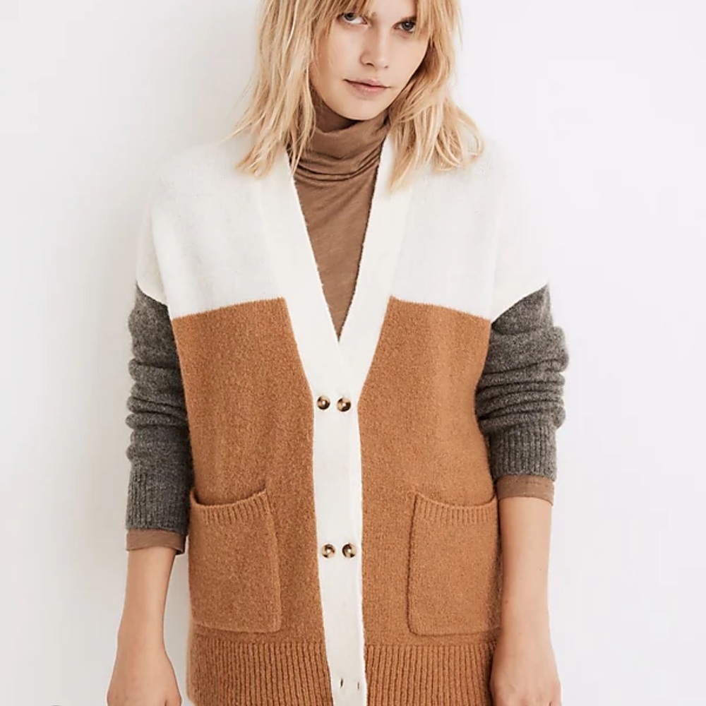 Madewell Allston Cardigan Colorblock Oversized Sweater Size M
